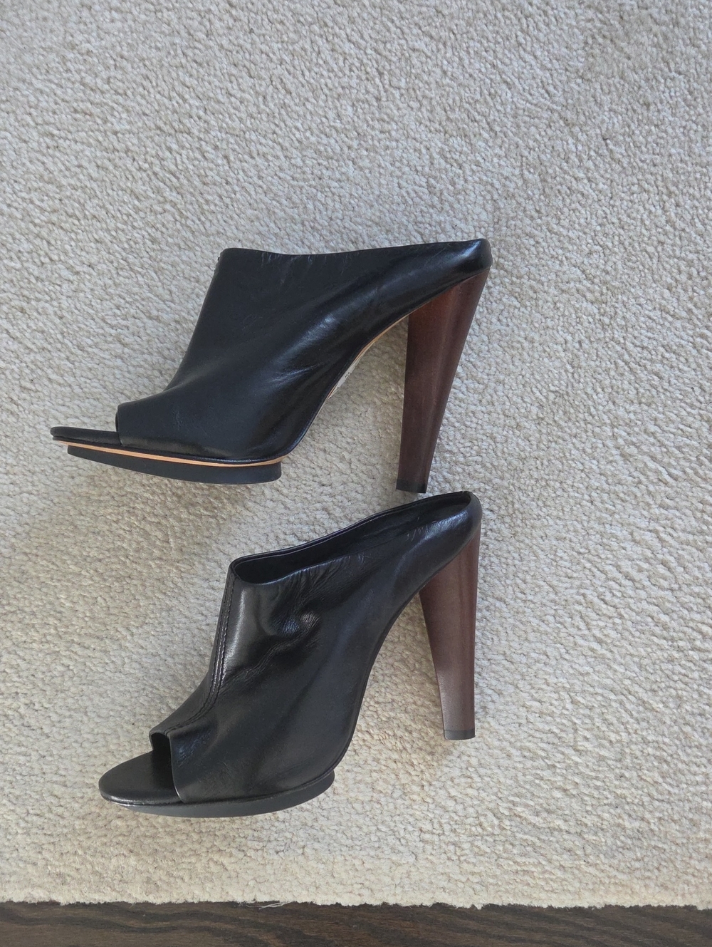 Soft Leather BCBGMAXAZRIA Black Leather Peep-Toe Heels